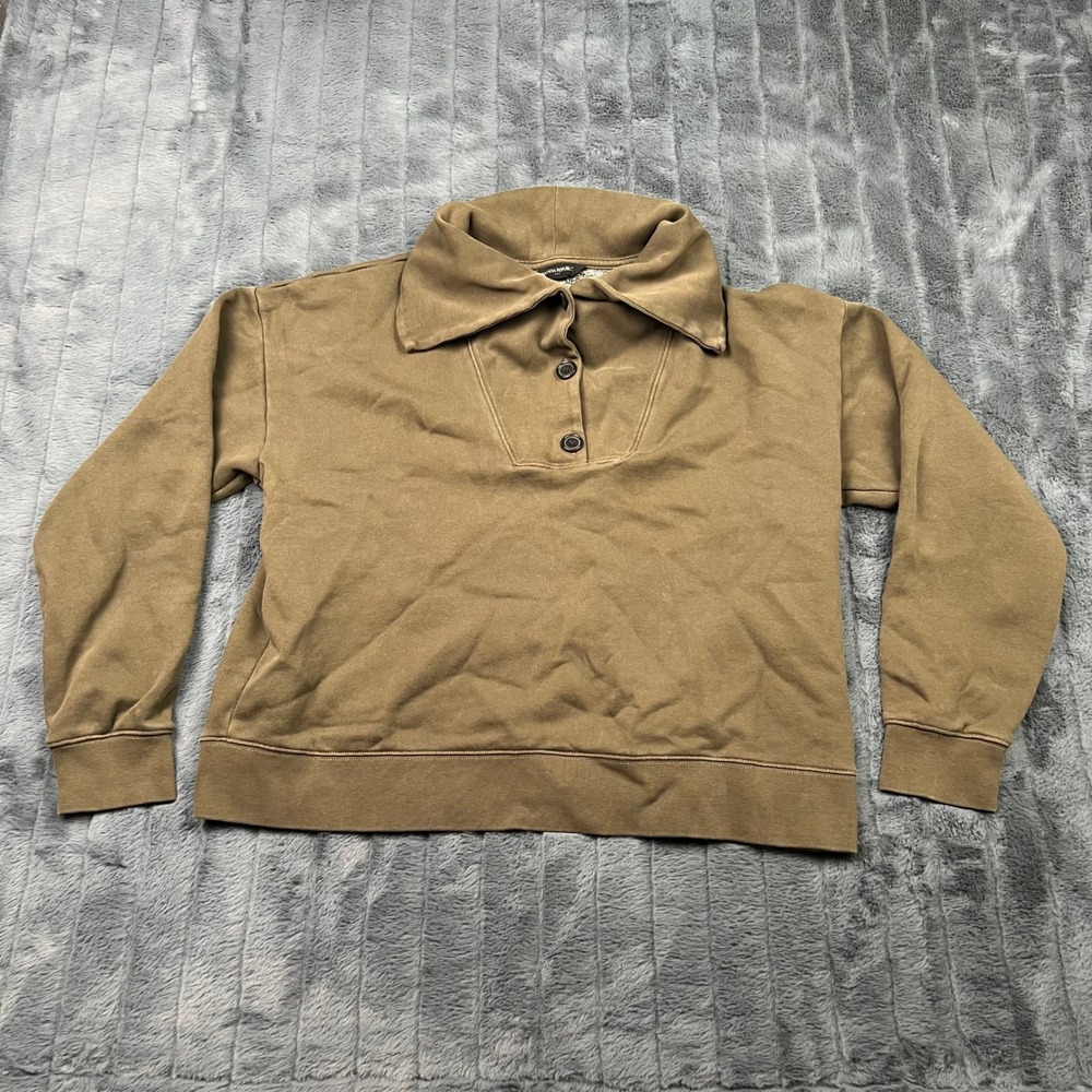 Banana Republic Womens Brown Fleece Button Collar Sweatshirt Size M 11761